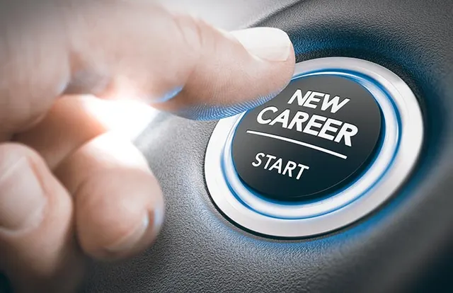 A finger pressing a “New Career – Start” button
